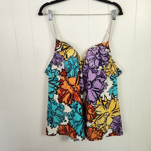 Lane Bryant Floral Underwire Tankini Swim Top Bottoms Swimsuit White 42B 2X - Picture 2 of 9